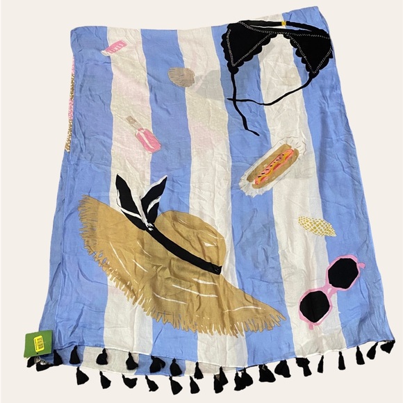 Kate Spade Beach Towel Themed Oblong Fashion Scarf with Tassels 80 x 30 NWT - Picture 9 of 10